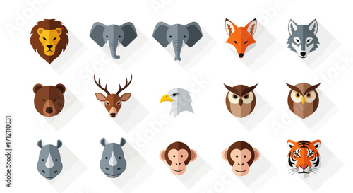 Collection of flat design animal portraits