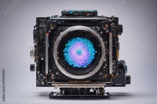 Futuristic High-Tech Camera Lens Core. Generative AI.