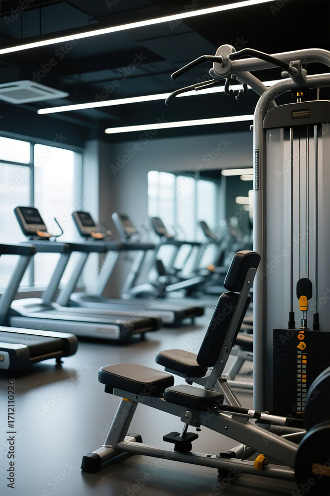 Fototapeta premium Abstract gym and fitness room interior for background.created with the help of artificial intelligence.
