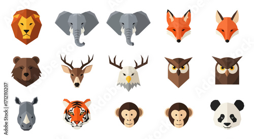 Collection of flat design animal portraits