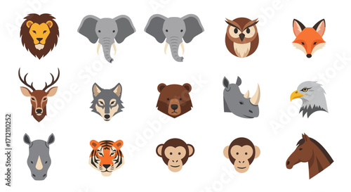 Collection of animal portraits in flat design style