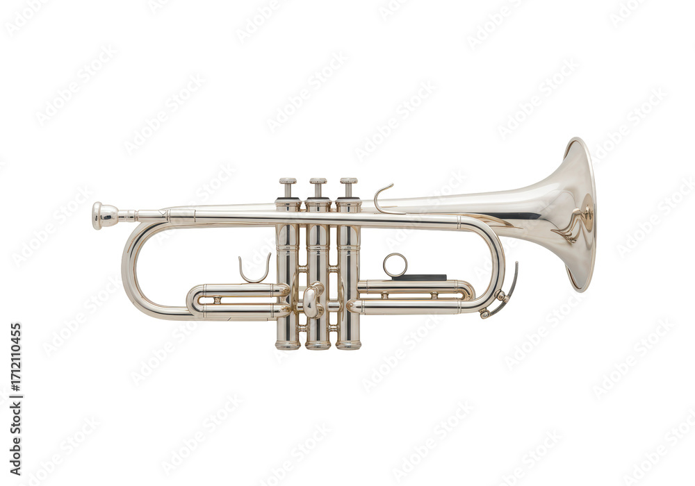 Obraz premium Isolated Cornet musical instrument wind brass classical silver orchestral band music