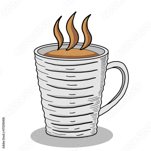 Steaming coffee cup in a cozy hand drawn doodle style vector illustration