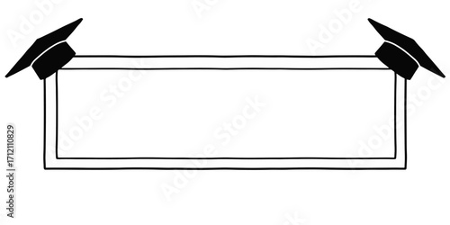 Graduation cap frame isolated on white background. Hand drawn graduation border doodle