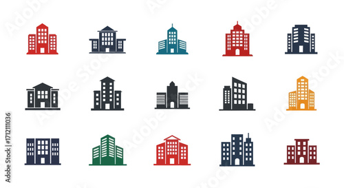 Various building silhouettes in different colors
