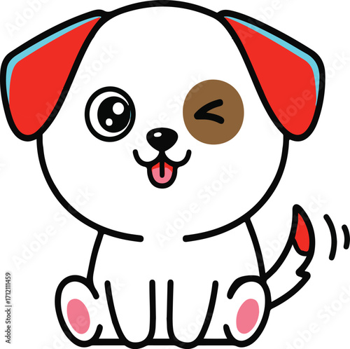 Vector illustration of Adorable cartoon puppy with a playful wink and wagging tail
