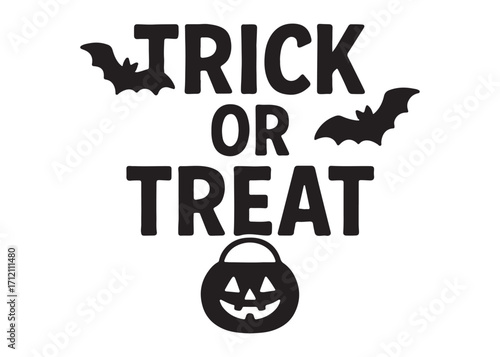 trick or treat logo silhouette vector, trick or treat lettering vector silhouette illustration, children in halloween go trick or treating logo silhouettes vector on white background. 