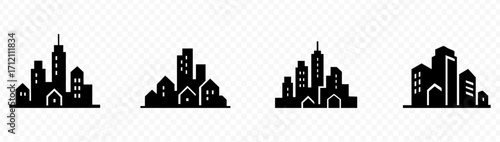 building icon set. simple line icons related to office buildings and real estate business. transparent png and vector illustration.