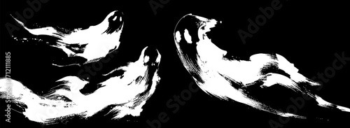 Spooky Halloween ghost illustration in Asian ink brush stroke style with haunting spirit shapes