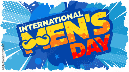 International men's day, celebration banner with mustache