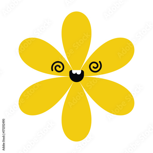 Flat floral character with doodled smile. Fun and modern emoji with floral inspiration.