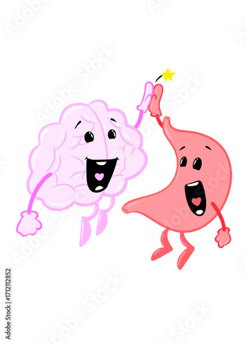 brain and gut cute brain icon character design
