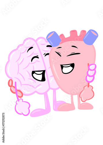 brain and heart cute brain icon character design