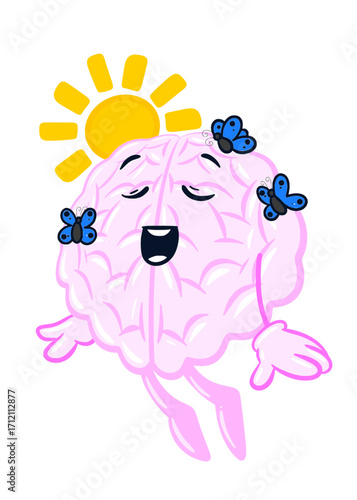 brain and butterfly cute brain icon character design