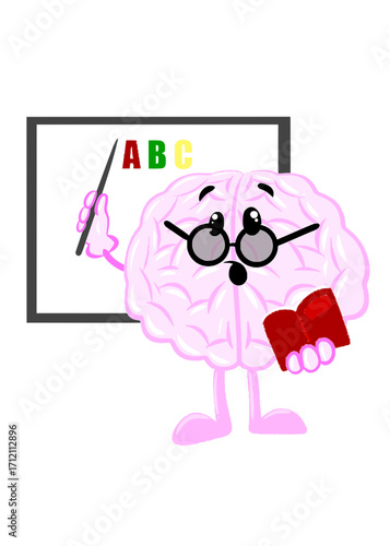 brain teaching cute brain icon character design