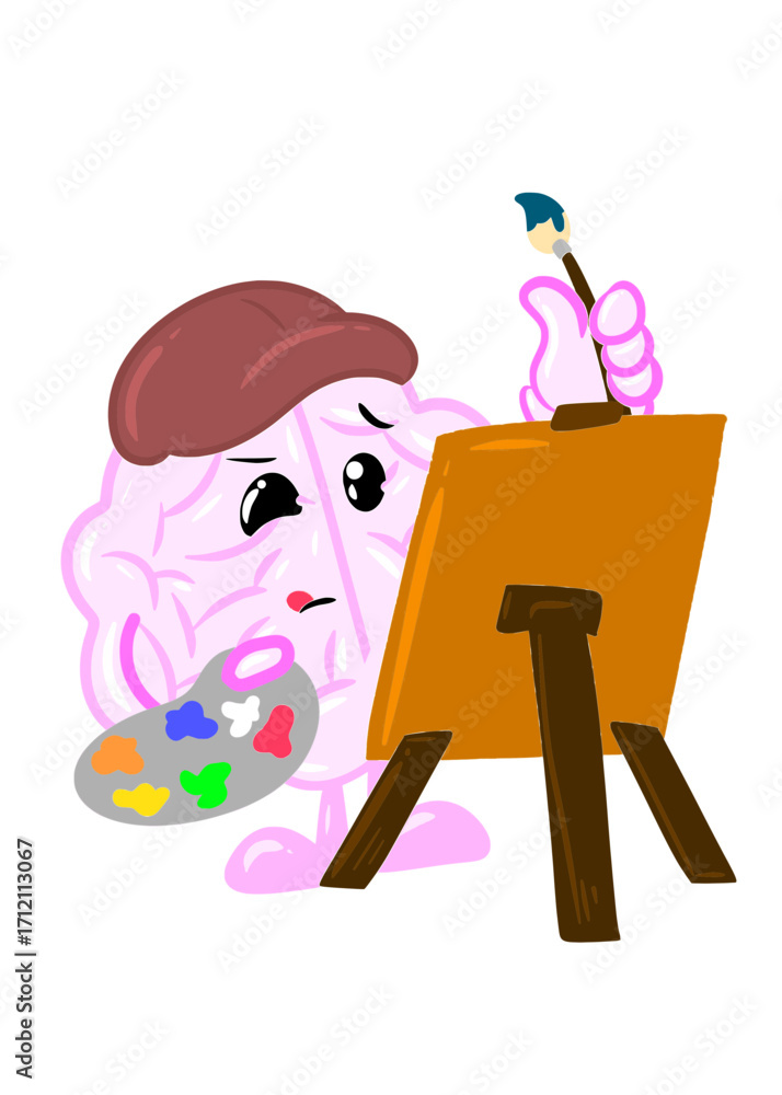 Fototapeta premium brain painting cute brain icon character design