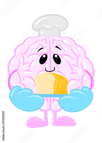 brain bake bread cute brain icon character design