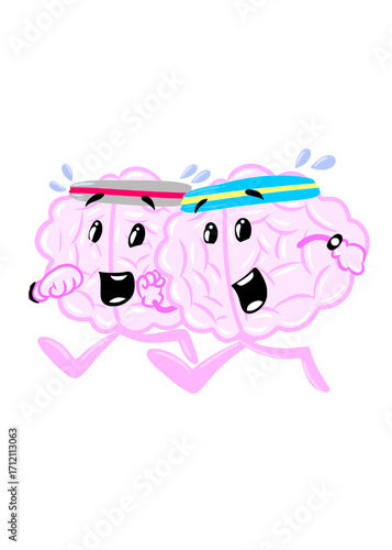 brain jogging cute brain icon character design