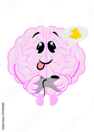 brain playing games cute brain icon character design