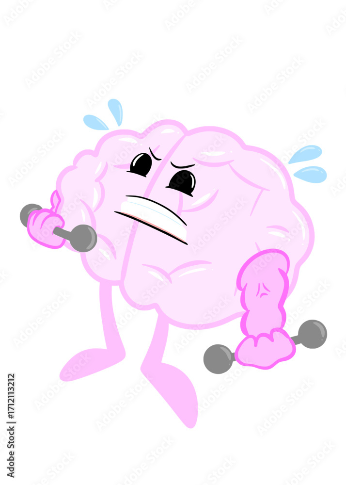 Obraz premium brain workout cute brain icon character design