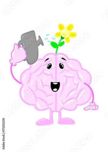 brain watering idea flower cute brain icon character design