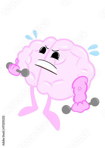 brain workout cute brain icon character design