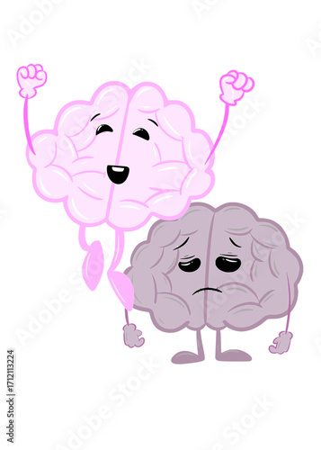happy brain and sad brain cute brain icon character design