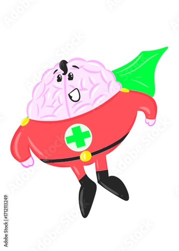 super brain cute brain icon character design