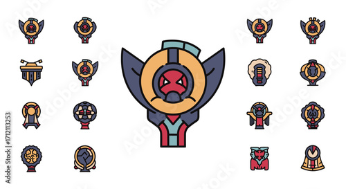 Collection of flat style cartoonish machinery icons