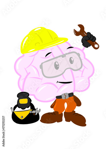 engineer brain cute brain icon character design