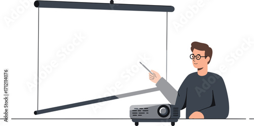 Presentation Screen Projector Man Pointer Meeting