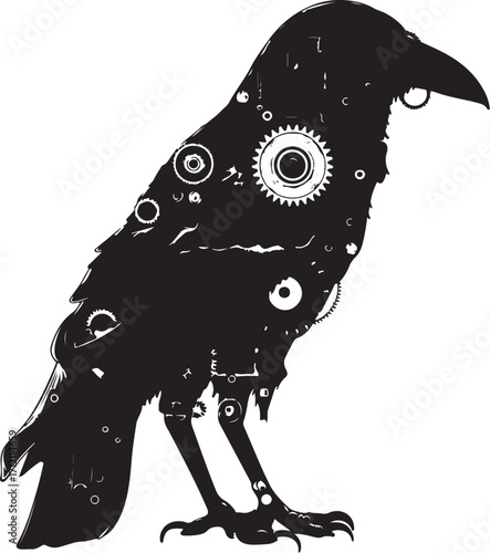Steampunk crow silhouette with intricate gears and clockwork