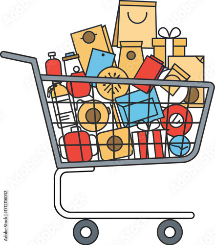 Shopping Cart Full of Products Online Shopping Illustration