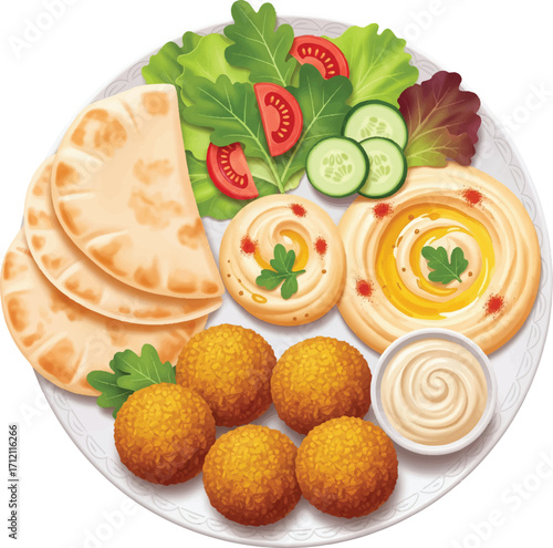 Overhead Shot of Falafel Plate with Hummus 