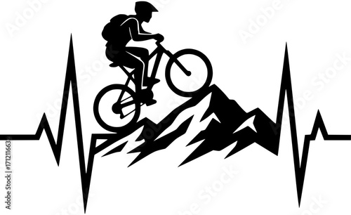 Mountain Biking Heartbeat Graphic - A Symbol of Passion for the Trail