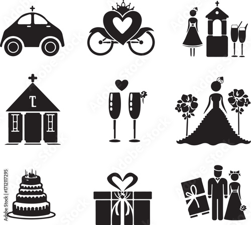 Celebrate love wedding icons for invitations and decor