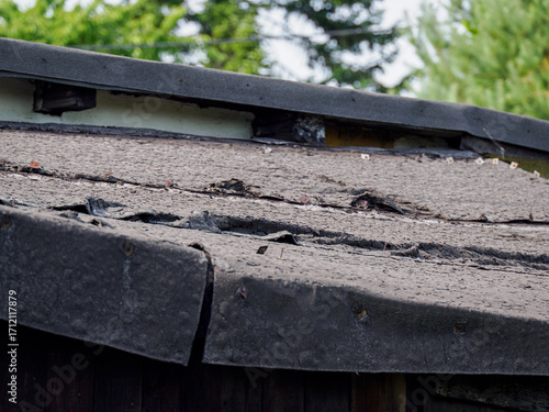 Photography Damaged roof strip insulation due to heat.