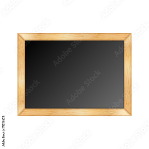 Realistic wooden frame chalkboard with empty black surface isolated vector 3d mockup, realistic blank small school board template for cafe menu, restaurant sign, education or ad message display.