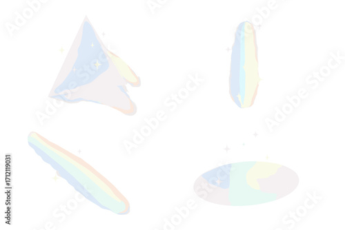 Transparent reflection light prism effect with sparks. Hologram glass dispersion. Crystal flare leak. Shadow overlay for photo. Abstract rainbow refraction design element.