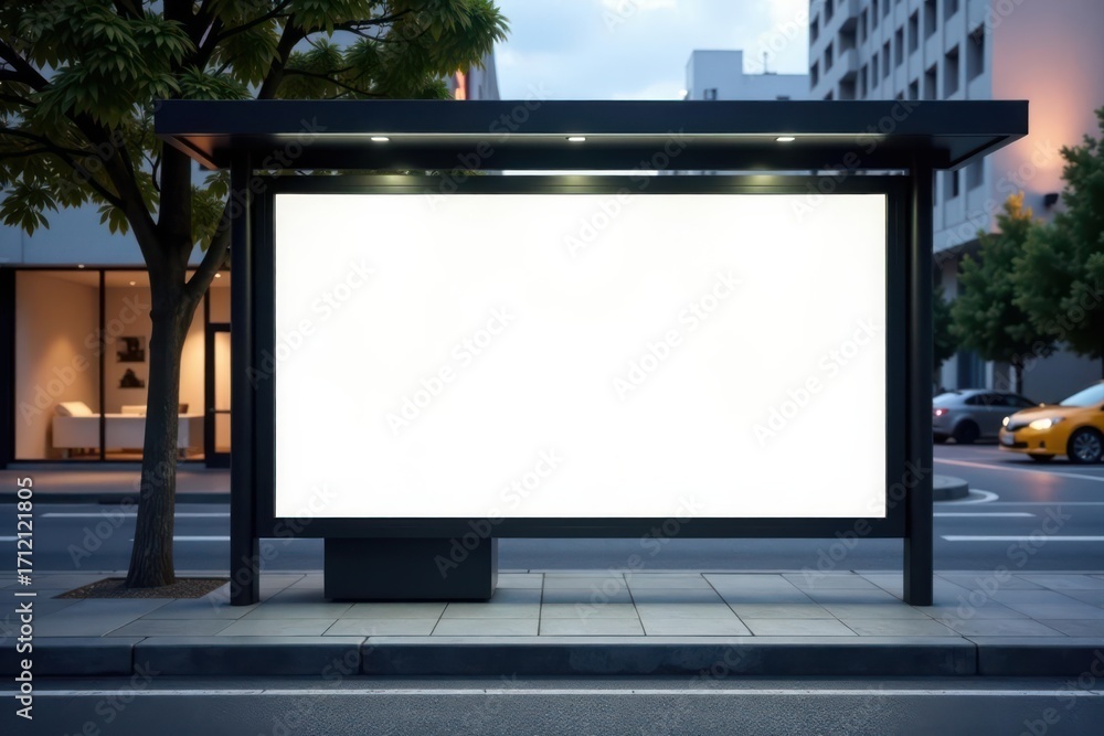 Fototapeta premium Modern bus stop with blank billboard and information board , transit, design, graphic