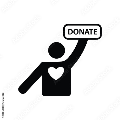 Person holding a donate sign with a heart symbol. donate icons vector