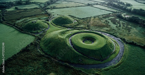 Aerial view of the hill of tara ireland ancient archaeological site tourist attraction landscape photography