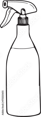 Spray Bottle for Cleaning Chemical and Disinfection Hand-drawn Sketch Doodle Linear Line Vector Illustration in Black and White, Isolated Engraving