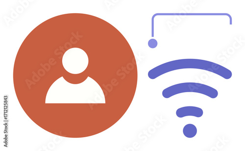 User profile icon beside a wireless connection sign representing communication, accessibility, technology. Ideal for connectivity, networking, identity, user interaction, digital services, internet
