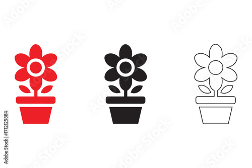 flower with pot, small plant with pot vector icon illustration