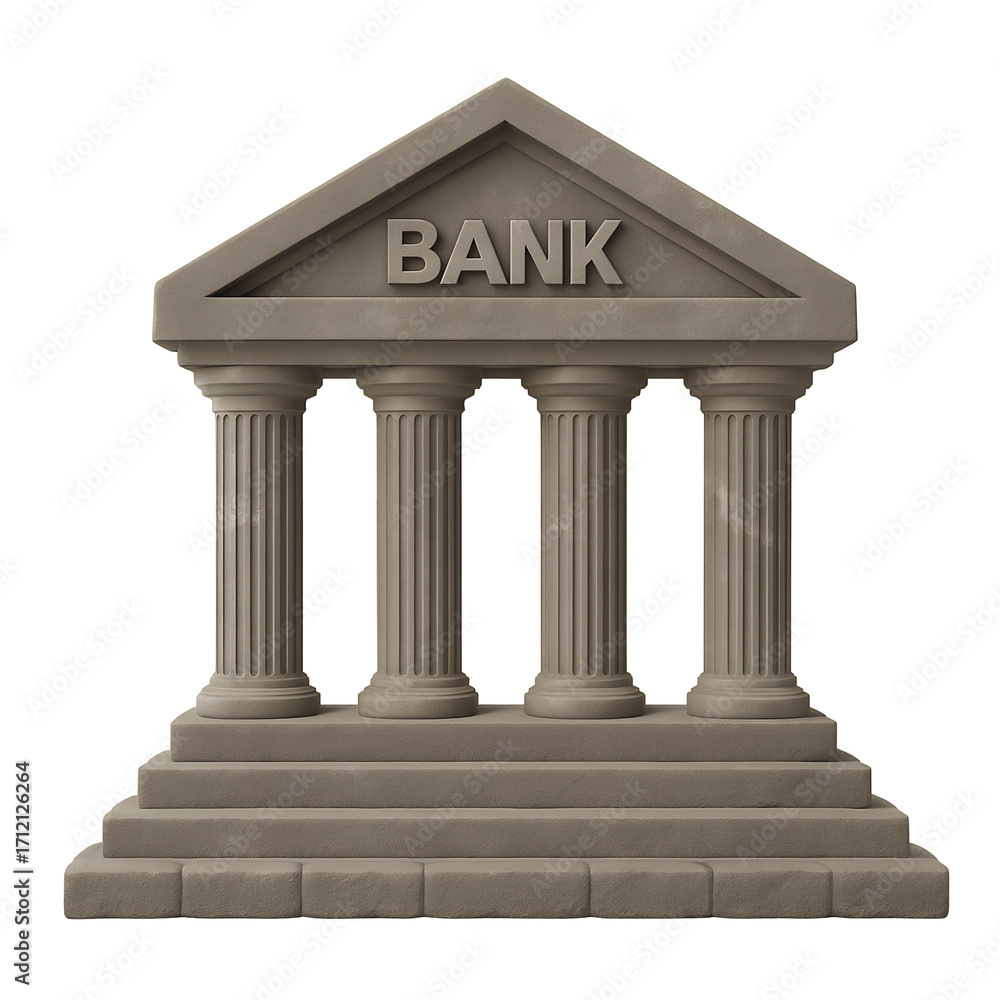 Fototapeta premium Classic bank building architecture with columns isolated on transparent background