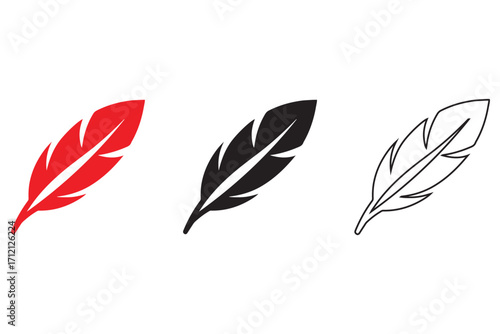 feather vector icon illustration, birds feather vector silhouette and line art illustration