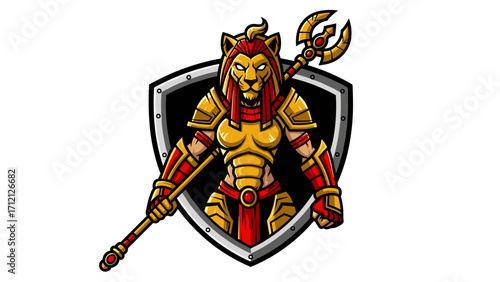 Regal Golden Armored Lioness Warrior Mascot Logo Illustration for Esport Team or Branding Identity