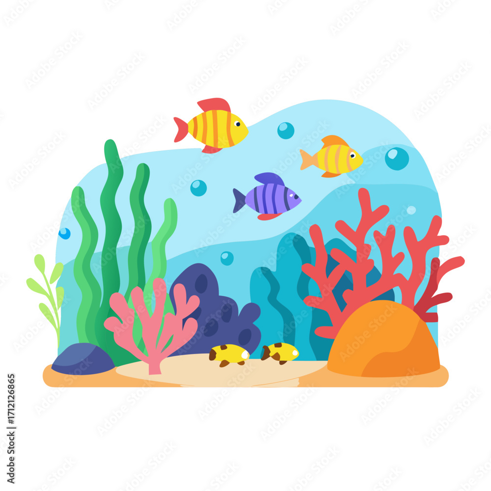 Fototapeta premium Vibrant illustration of colorful fish swimming in a coral reef underwater scene 