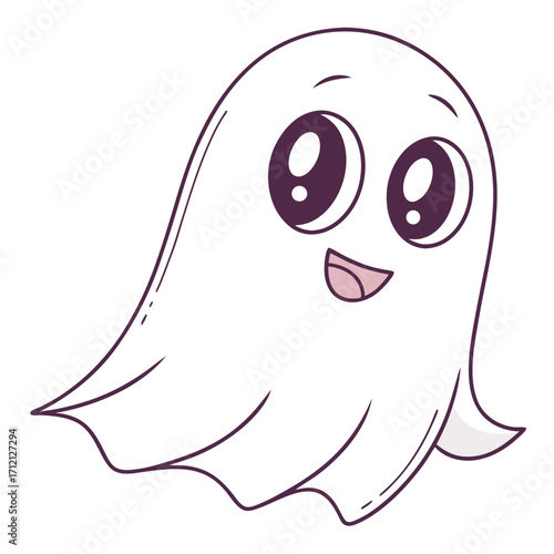 Vector art of cute cartoon ghost with big eyes and a happy smile